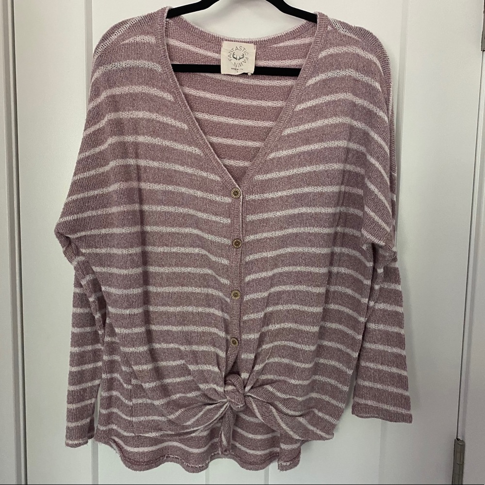 Fantastic Fawn Striped Button Sweater